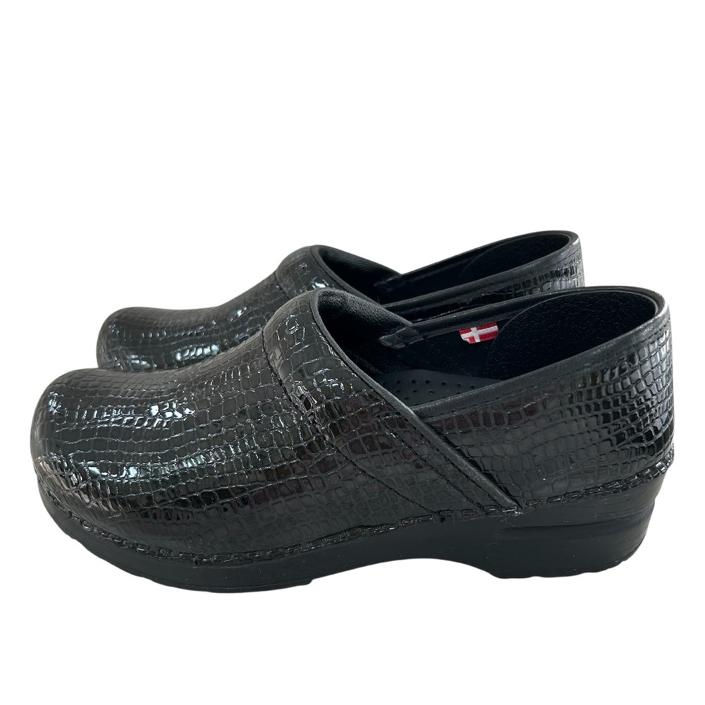 Sanita Black Croc-Embossed Mules